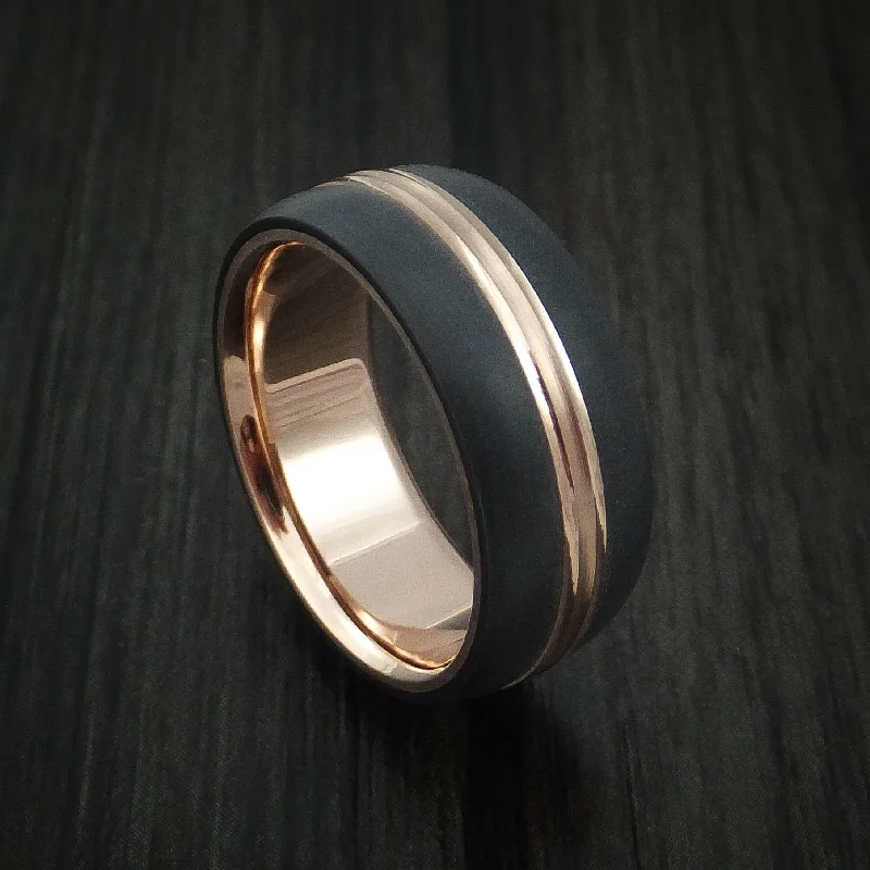 bohemian summit crest ring-14K Rose Gold with Carbon Fiber Custom Made Men's Band