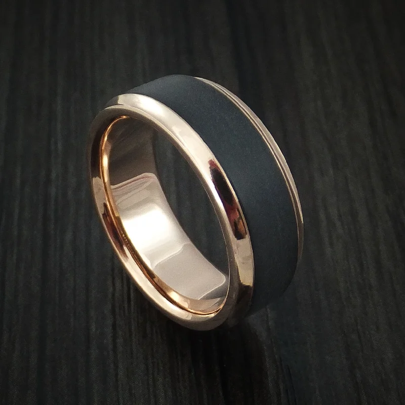 polished silver tier ring-14K Rose Gold with Carbon Fiber Custom Made Men's Band