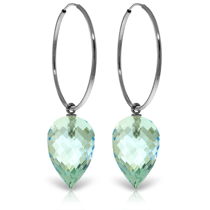 artisan-crafted silver earrings-14K Solid Gold Hoop Earrings w/ Pointy Briolette Drop Blue Topaz