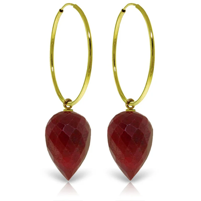 inscribed heritage stud earrings-14K Solid Gold Hoop Earrings w/ Pointy Briolette Drop Dyed Rubies