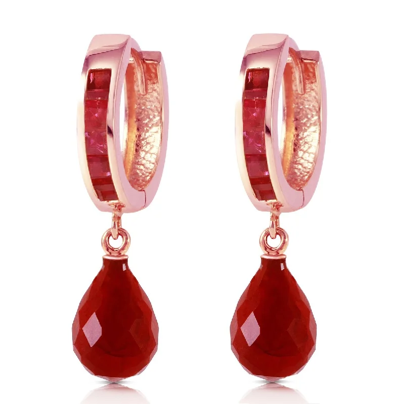 polished gold tier earrings-14K Solid Gold Hoop Elegant Dangling Ruby Gemstone Women's Earrings