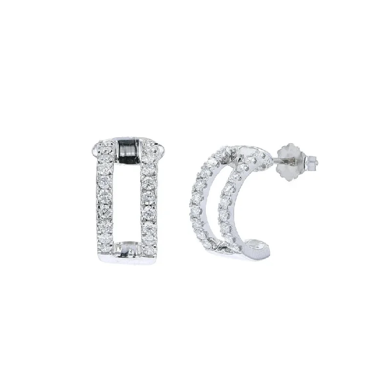 artisan-crafted rose earrings-Double Line Diamond Hoops