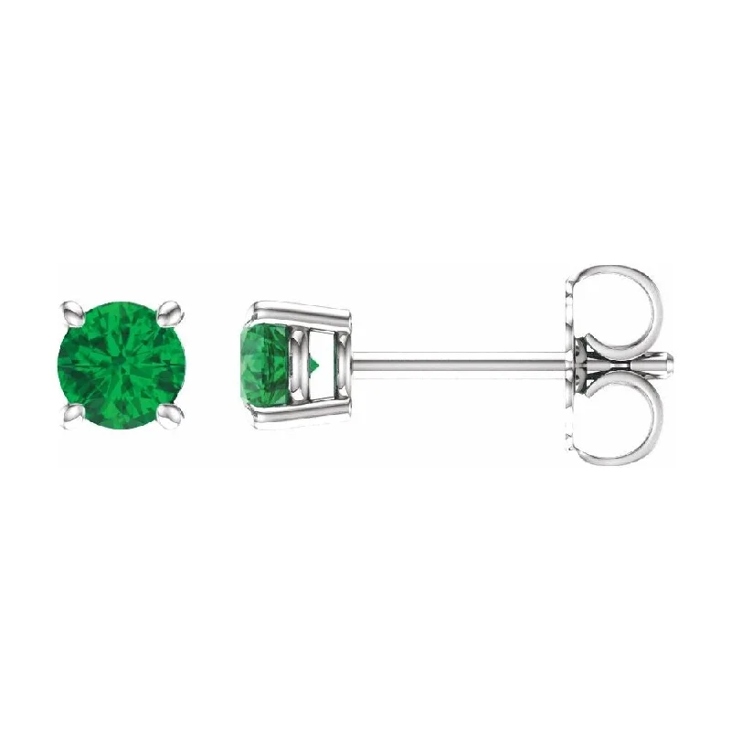 gothic-inspired hawk talon earrings-14k White Gold 4 mm Round Chatham Created Emerald Stud Earring for Women