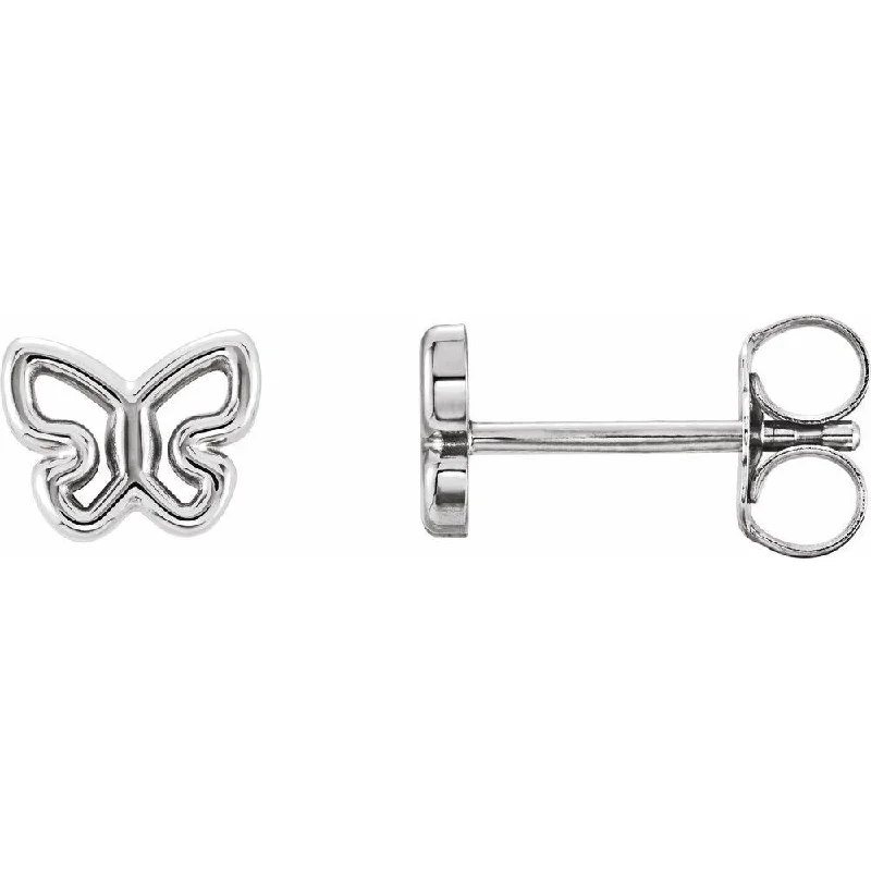 boho-inspired agate earrings-14k White Gold 6.1x4.8 mm Butterfly Stud Earring for Women