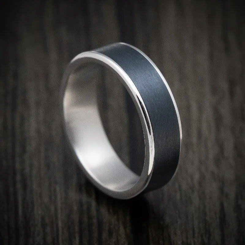 adjustable crest peak ring-14K White Gold and Black Titanium Mens Ring