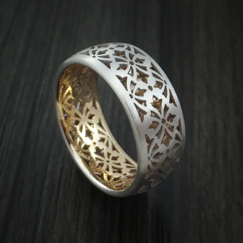 artisan-crafted niobium ring-14K White Gold and Yellow Gold Band Custom Made Men's Ring