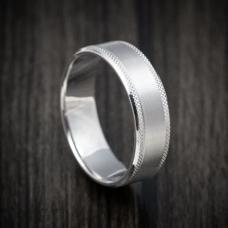 polished rose tier ring-14K White Gold Knurled Classic Wedding Men's Band