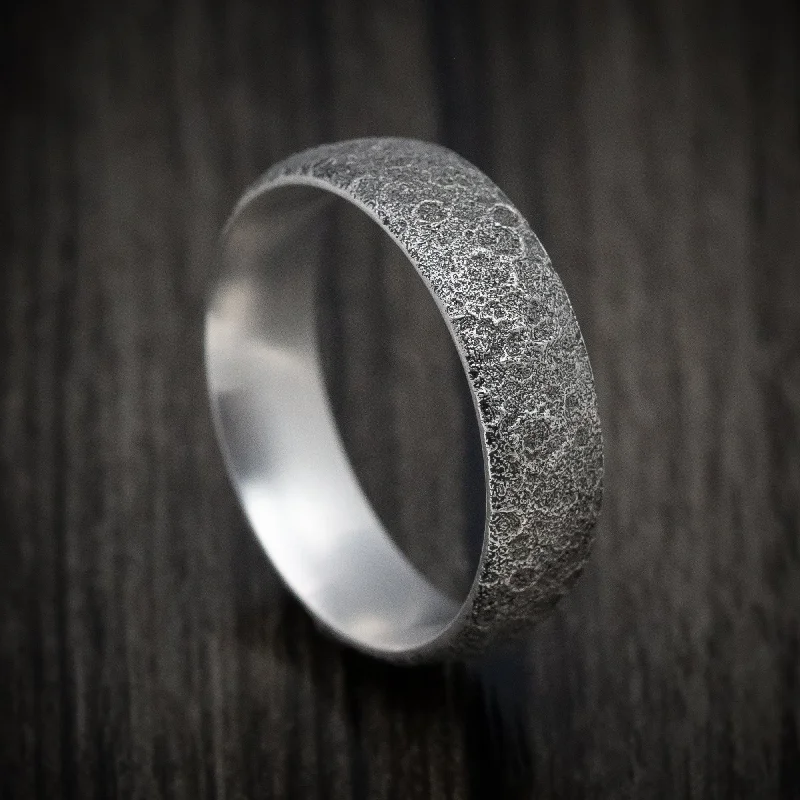 boho-inspired agate ring-14K White Gold Moon Rock Design Wedding Men's Band