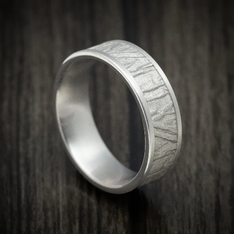 bohemian crest peak ring-14K White Gold Textured Wedding Men's Band