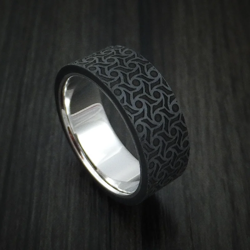 minimalist ridge peak ring-14K White Gold with Carbon Fiber Custom Made Men's Band