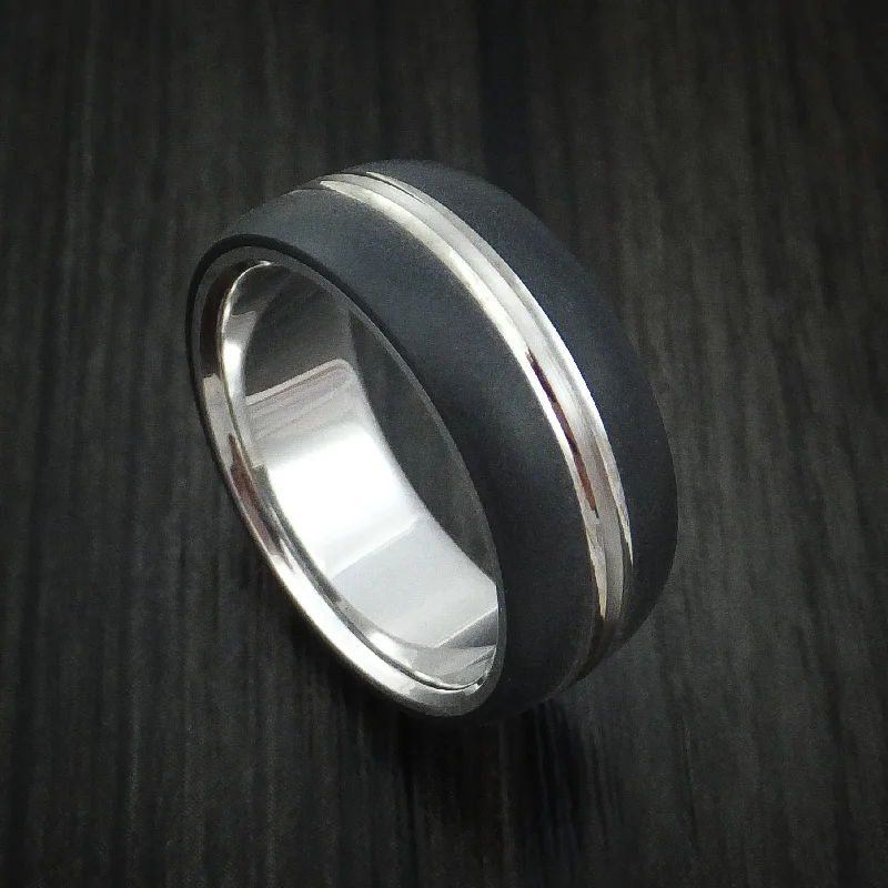 raw agate accent ring-14K White Gold with Carbon Fiber Custom Made Men's Band