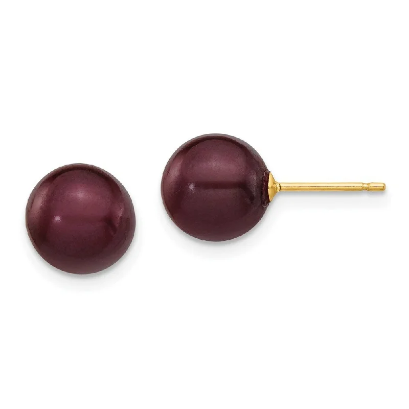 floral-inspired carnelian earrings-14k Yellow Gold Coffee Round Cultured Pearl Stud Earrings (L-8 mm, W-9 mm)