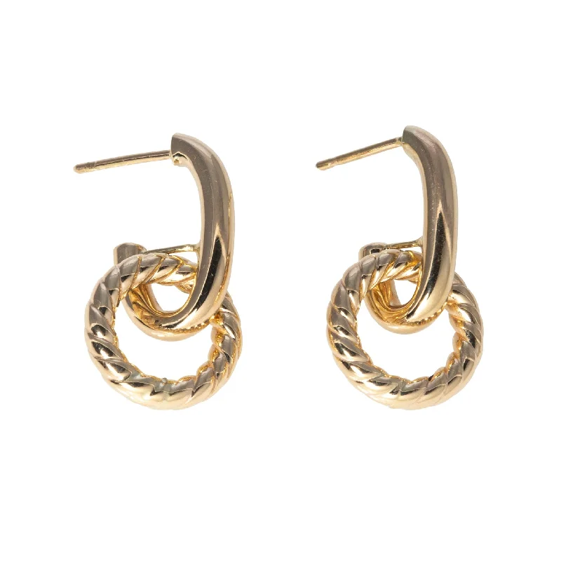 polished bronze hoop earrings-14K Yellow Gold Italian Rope & Polished Link Earrings