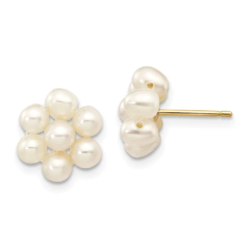 raw agate cluster earrings-14k Yellow Gold Medium Egg White Cultured Pearl Flower Stud Earrings (L-11 mm, W-10 mm)