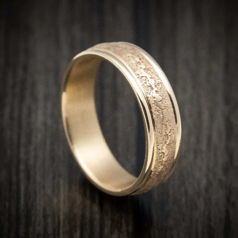 distressed gold band ring-14K Yellow Gold Textured Wedding Men's Band