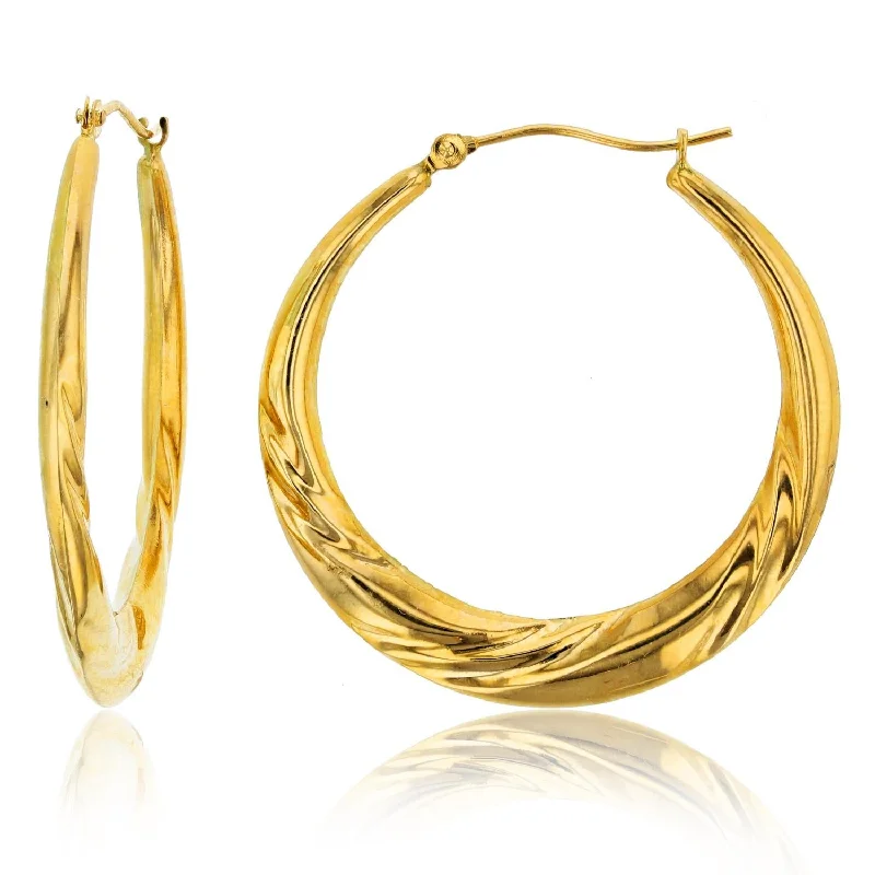 modern nebula diamond earrings-14KT Yellow Gold 3X34MM Hoop Twist Earrings