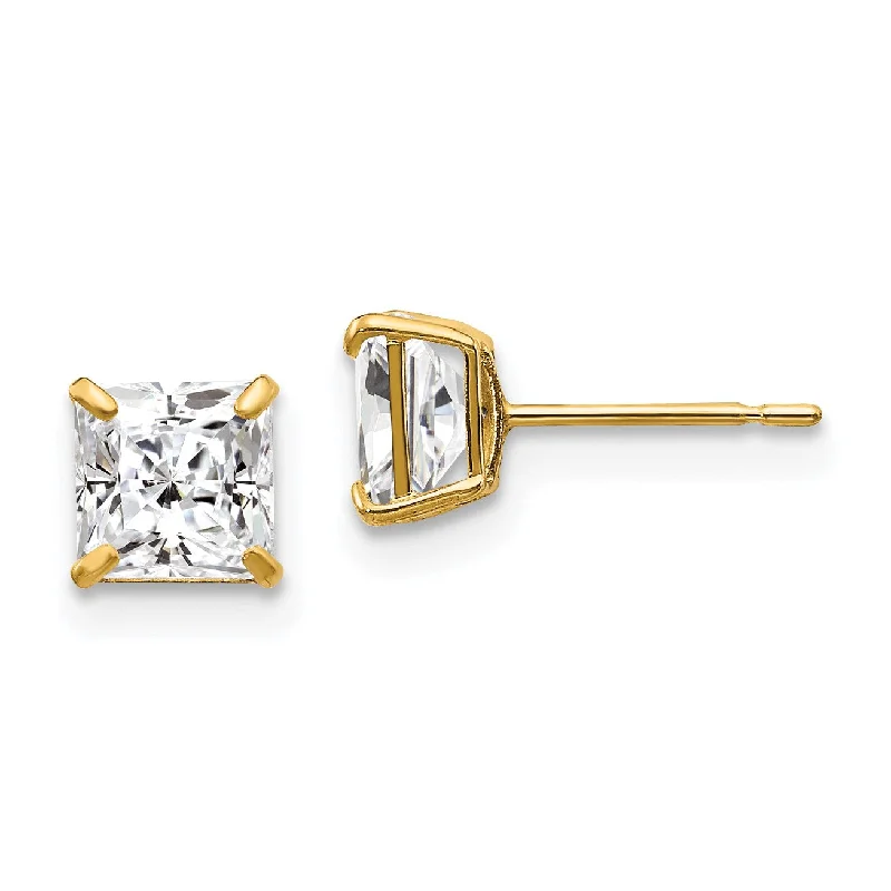 minimalist slope peak earrings-14KT Yellow Gold 5MM Square Cubic Zirconia Stud Earrings