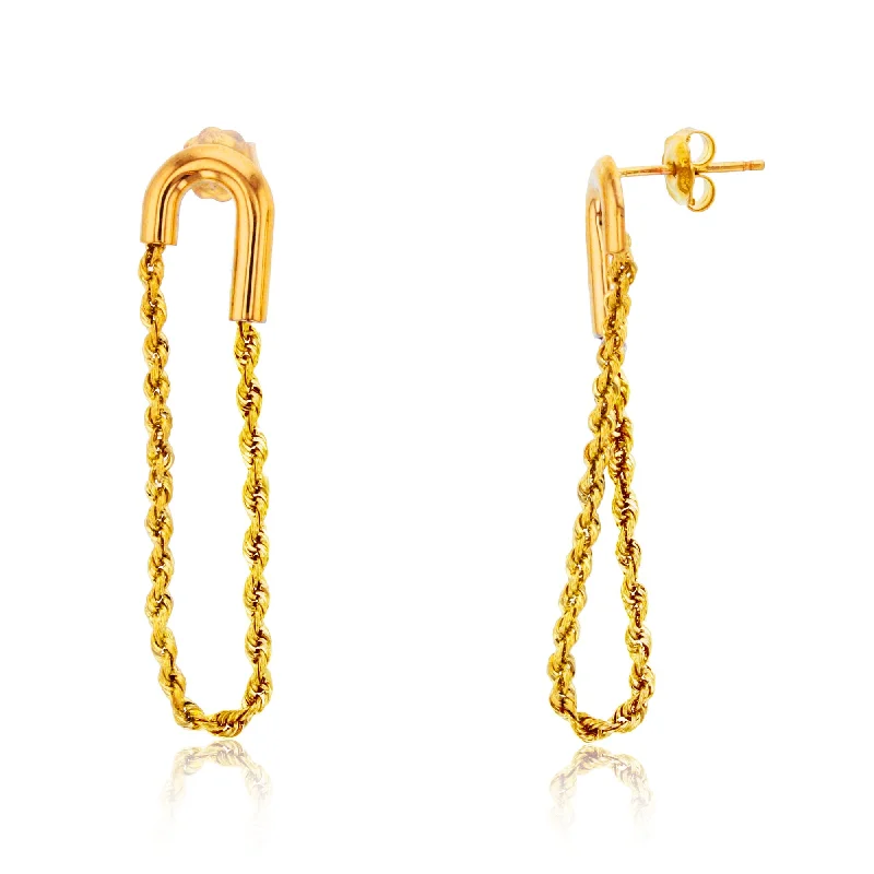 adjustable summit crest earrings-14KT Yellow Gold 9X40MM Twisted Rope Dangle Earrings