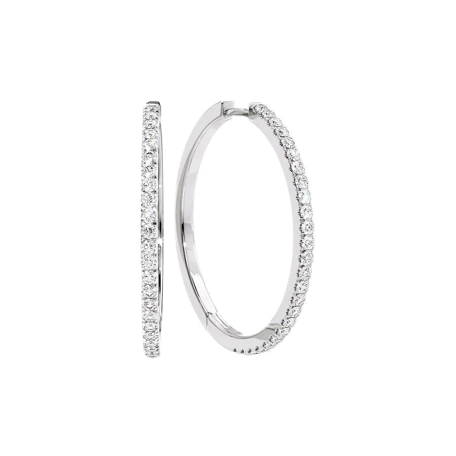 floral inset diamond earrings-30mm Pave Hoops