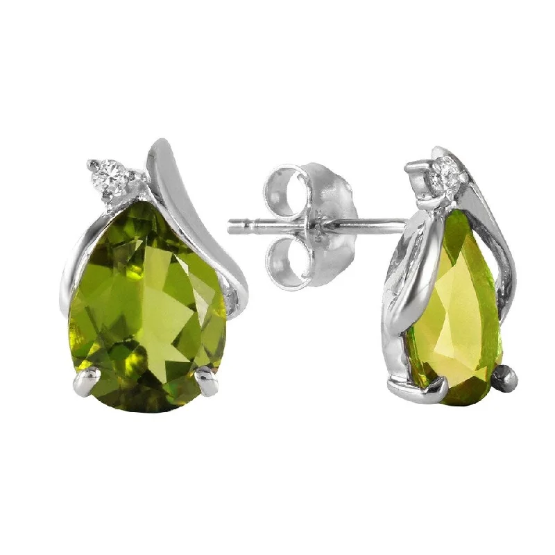 vintage-style carnelian earrings-4.26 Carat 14K Solid White Gold Stud Earrings Diamond Peridot