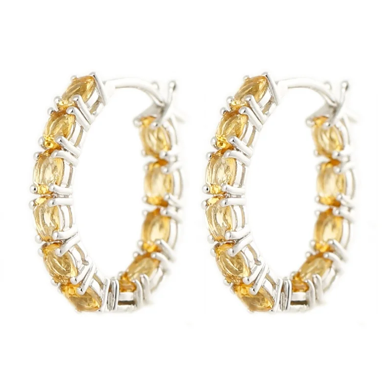 bold sapphire peak ridge earrings-925 Sterling Silver Citrine Hoop Earrings