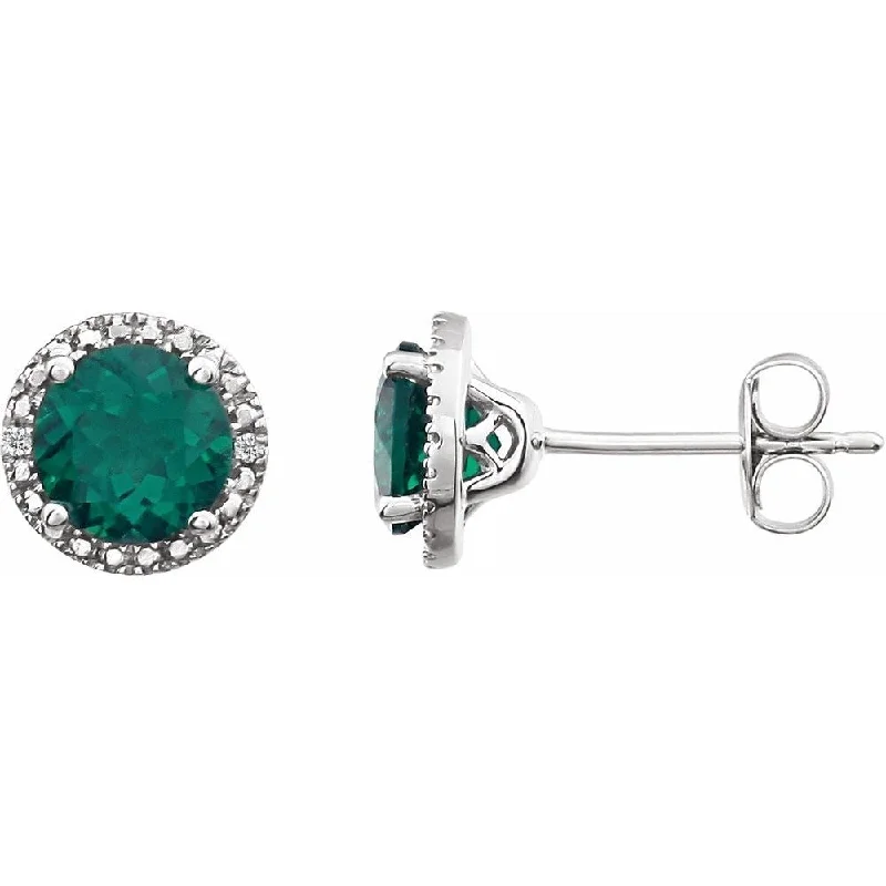 vintage-style emerald earrings-925 Sterling Silver Emerald and .01 Cttw Diamond Stud Earring for Women