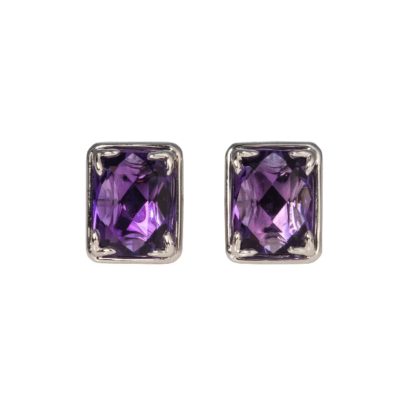 bold emerald inset earrings-Amethyst 14K White Gold River Stud Earrings