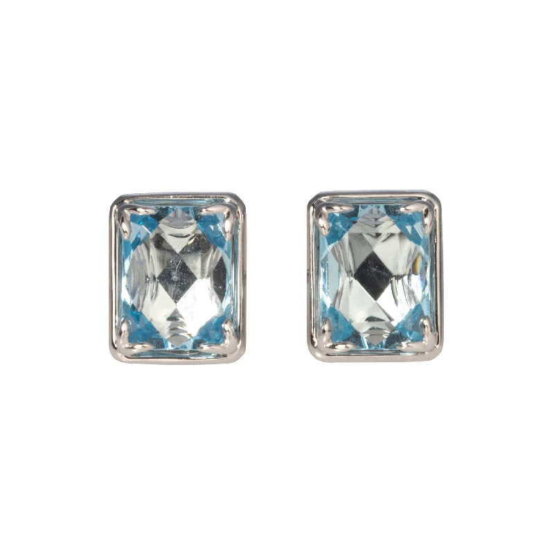 floral inset diamond earrings-Aquamarine 14K White Gold River Stud Earrings