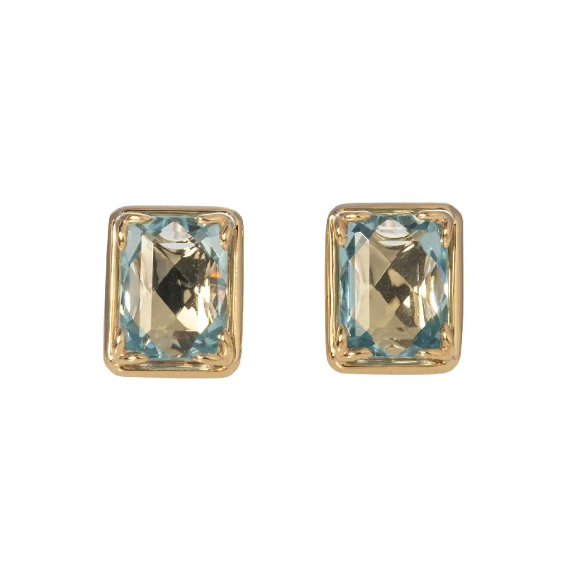 bold sunstone cluster earrings-Aquamarine 14K Yellow Gold River Stud Earrings