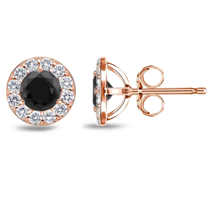 polished silver arc earrings-Auriya 1/2ct to 4ct Black Diamond Halo Stud Earrings 14k Rose Gold