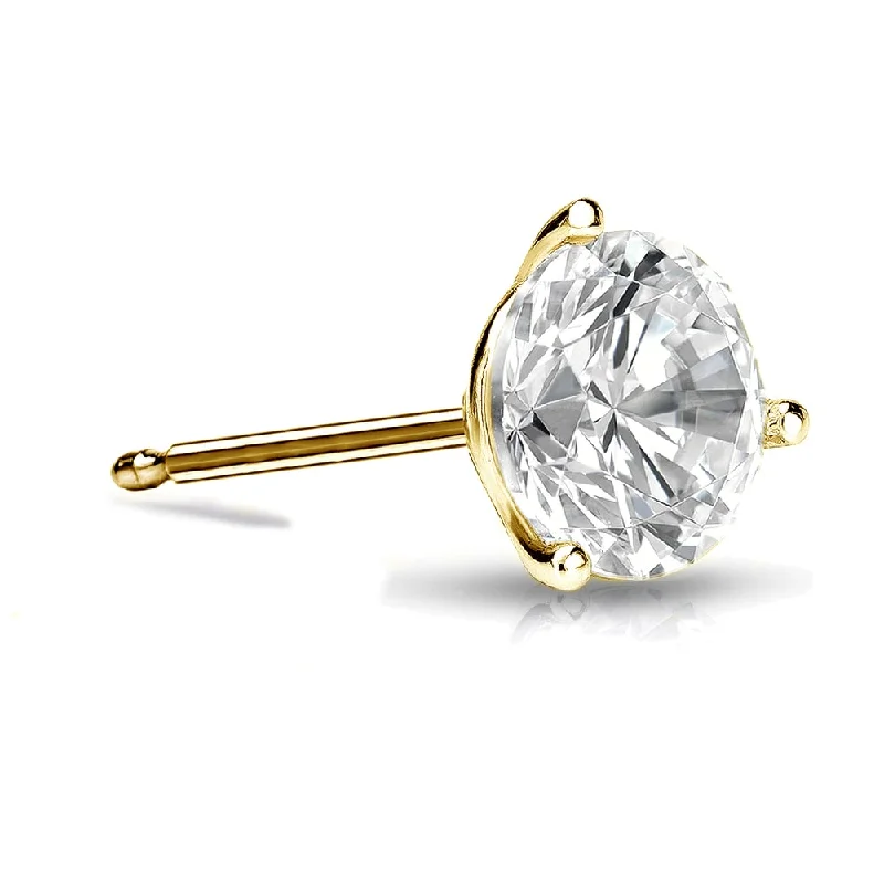 polished gold tier earrings-Auriya 14k Gold 1ct TDW 3-prong Martini Round SINGLE STUD (1) Diamond Earring