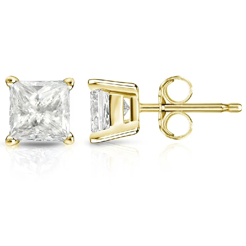 polished silver nebula earrings-Auriya 14k Gold 2ctw Princess-cut Diamond Stud Earrings (I-J, I1-I2)