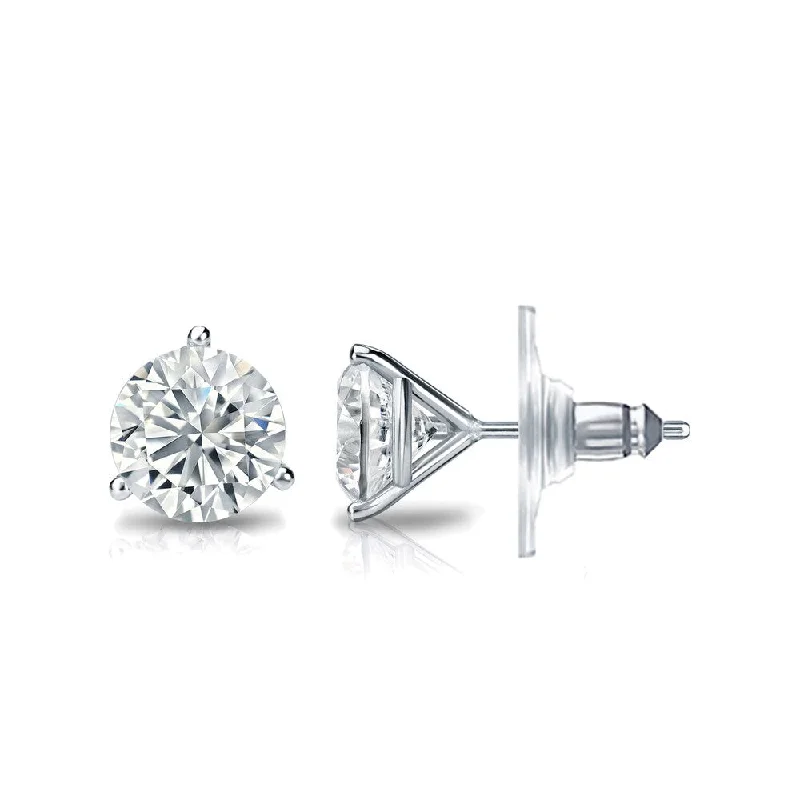 minimalist summit peak earrings-Auriya 14k Gold Certified 1.70 carat TDW Secure-Lock 3-Prong Martini Round Diamond Stud Earrings