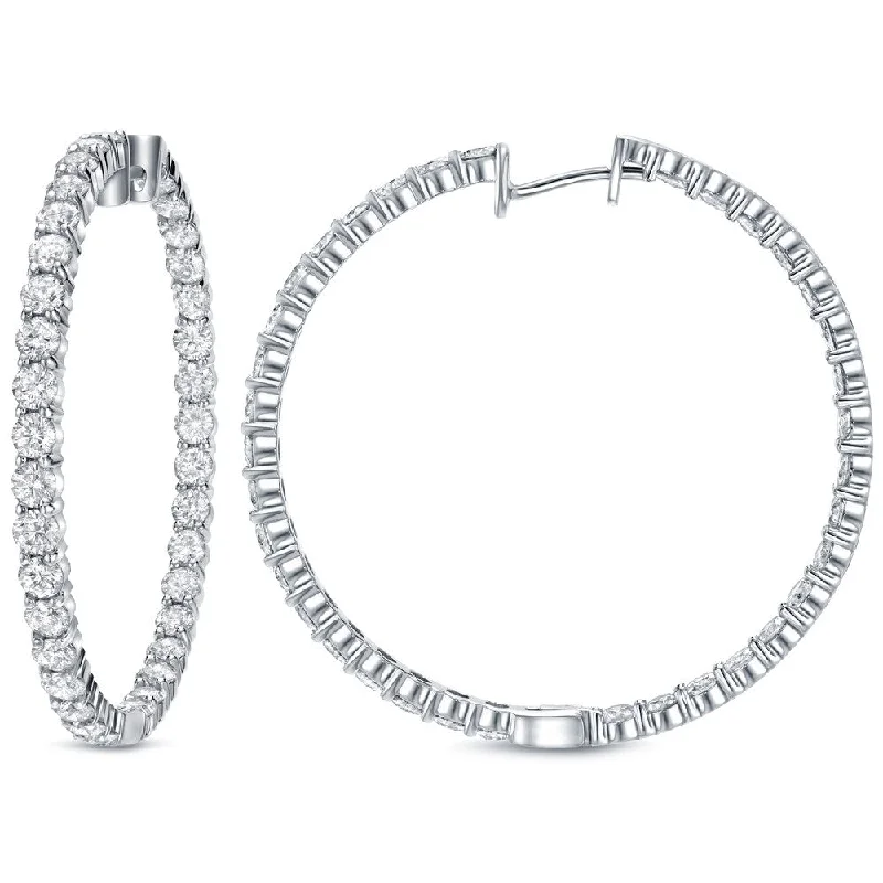 modern sleek summit crest earrings-Auriya Large 14 1/2 carat TW Diamond Hoop Earrings 14k White Gold