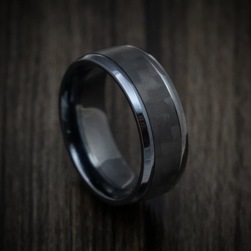 bohemian glyph ring-Black Titanium and Black Carbon Fiber Mens Ring