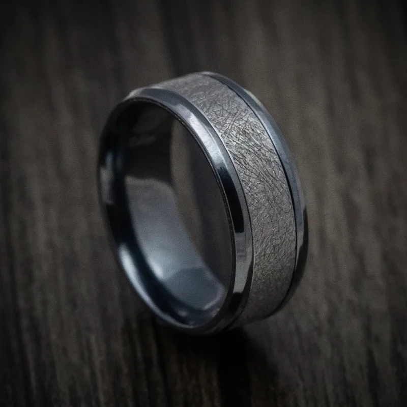 modern tiered emerald ring-Black Titanium and Distressed Tantalum Custom Mens Band