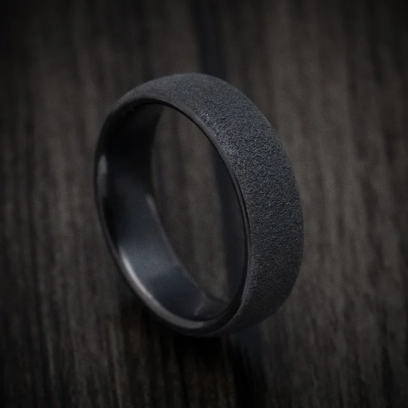 polished silver nebula ring-Black Titanium Concrete Finish Mens Band