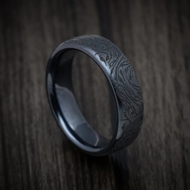 boho-inspired amber ring-Black Titanium Marbled Pattern Mens Band