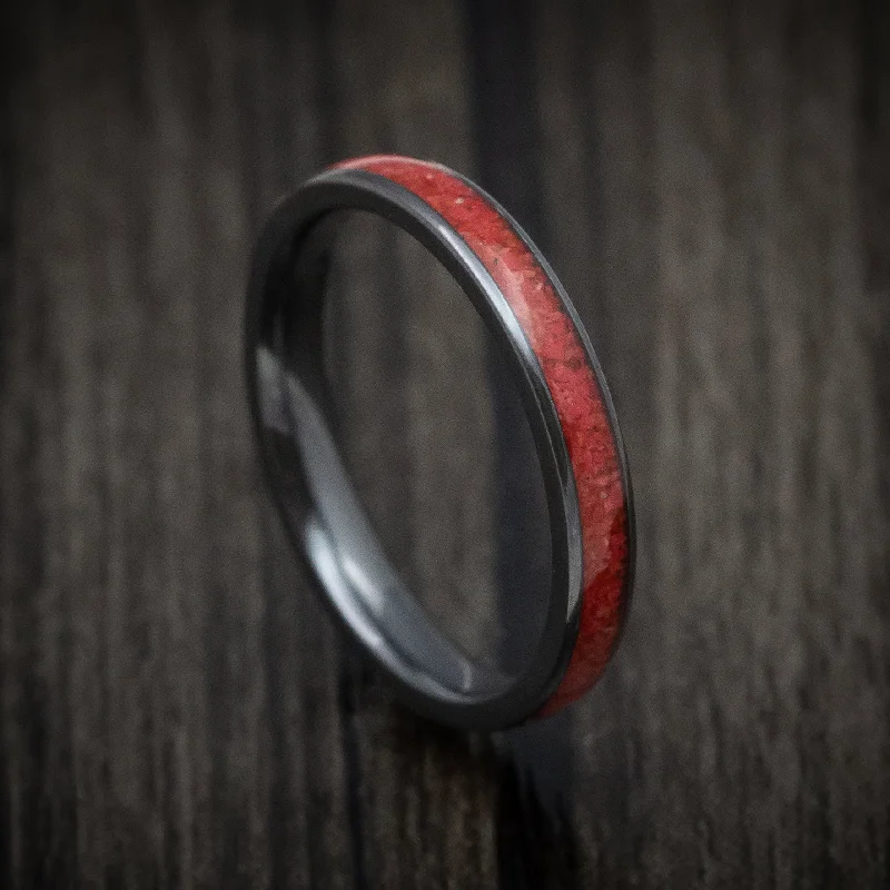 inscribed dynasty ring-Black Zirconium and Coral Men's Ring Custom Made