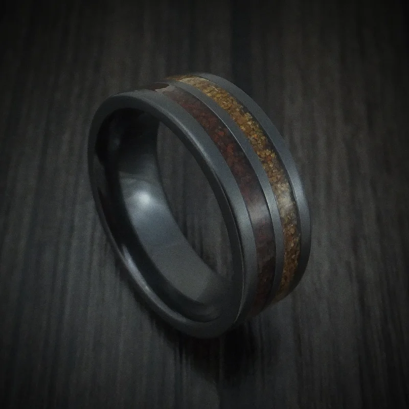 adjustable twig ridge ring-Black Zirconium and Dinosaur Bone Inlays Custom Men's Ring