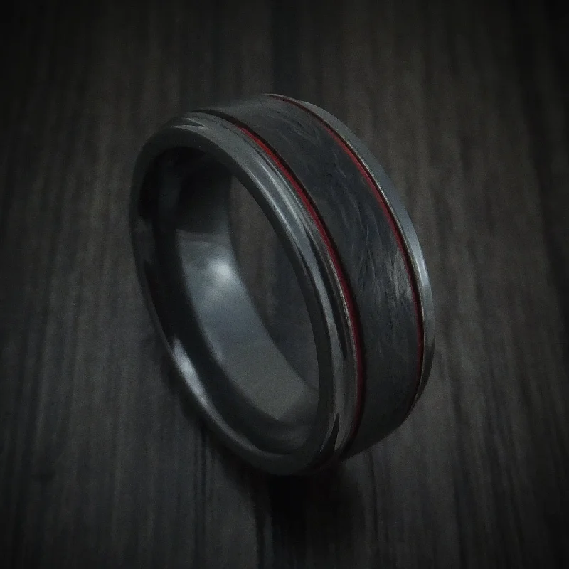 boho-inspired aventurine ring-Black Zirconium and Forged Carbon Fiber Men's Ring with Cerakote Accents