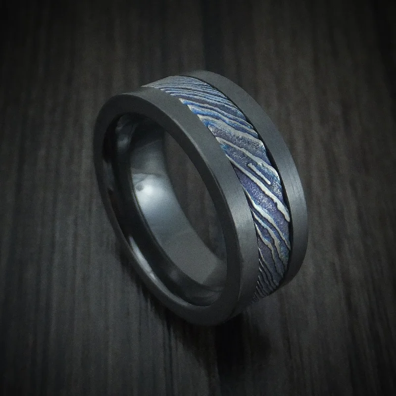 artisan-crafted niobium ring-Black Zirconium and Kuro-Ti Twisted Titanium Etched and Heat-Treated Men's Ring Custom Made Band