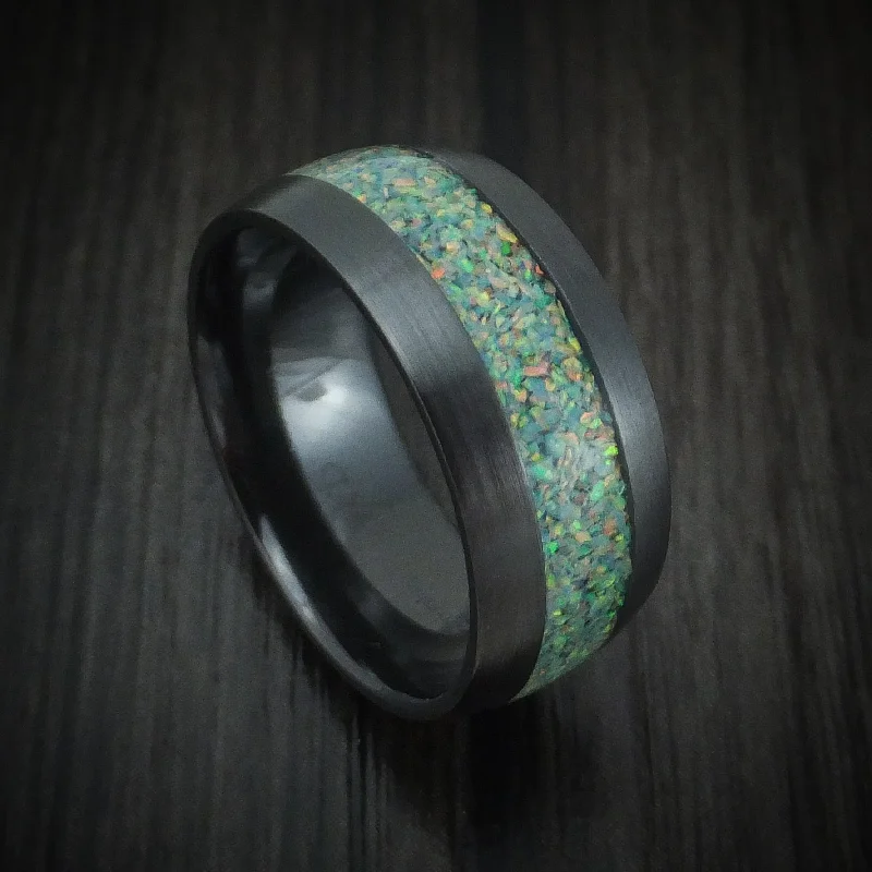 radiant-cut topaz ring-Black Zirconium and Opal Custom Made Men's Band