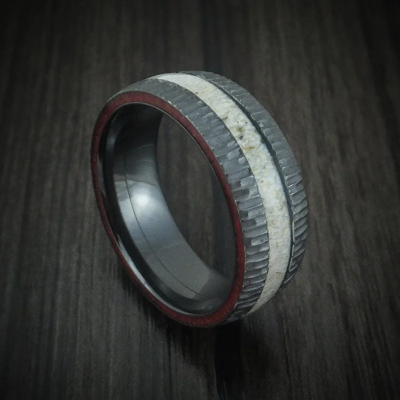 inscribed forever ring-Black Zirconium Antler and Stone Side Inlay Men's Ring Custom Made