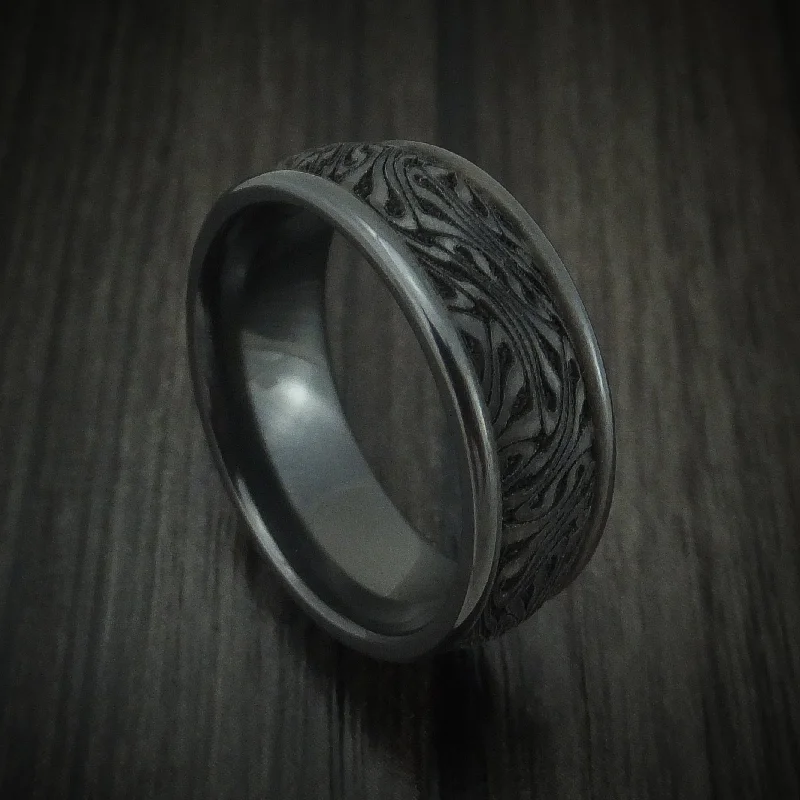 gothic-inspired bear claw ring-Black Zirconium Swirl Pattern Custom Men's Ring