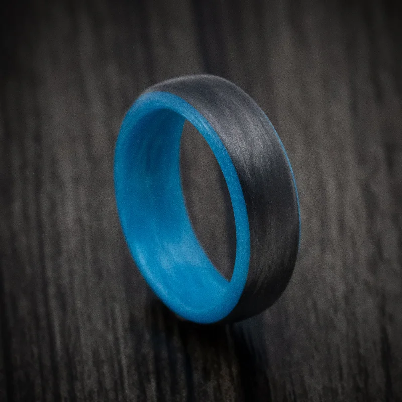 floral inset sapphire ring-Carbon Fiber Men's Ring with Blue Glow Sleeve