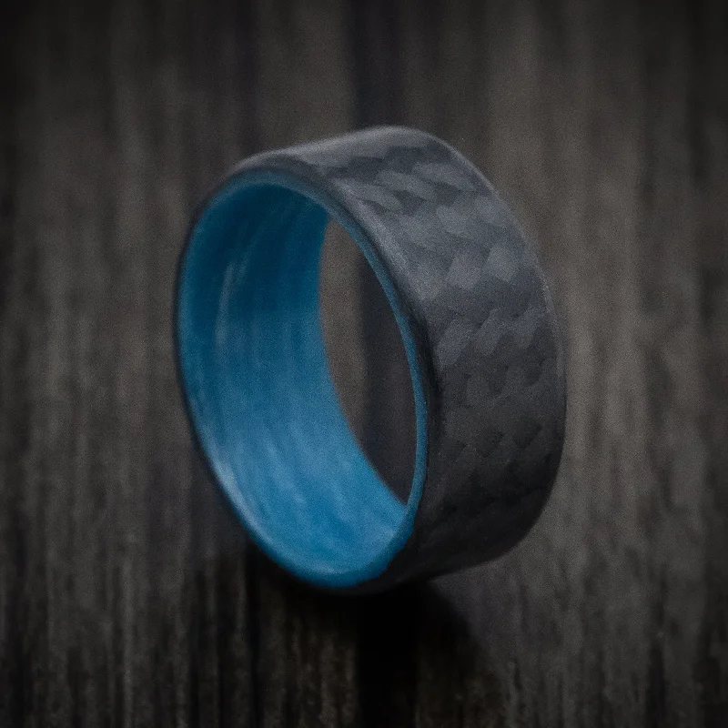 floral-inspired agate ring-Carbon Fiber Men's Ring with Blue Glow Sleeve