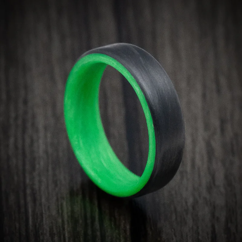 inscribed forever ring-Carbon Fiber Men's Ring with Green Glow Sleeve