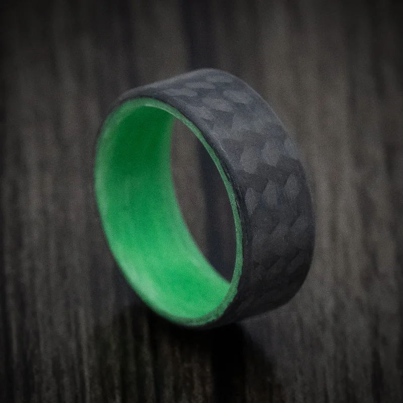 nature-themed apex ridge ring-Carbon Fiber Men's Ring with Green Glow Sleeve