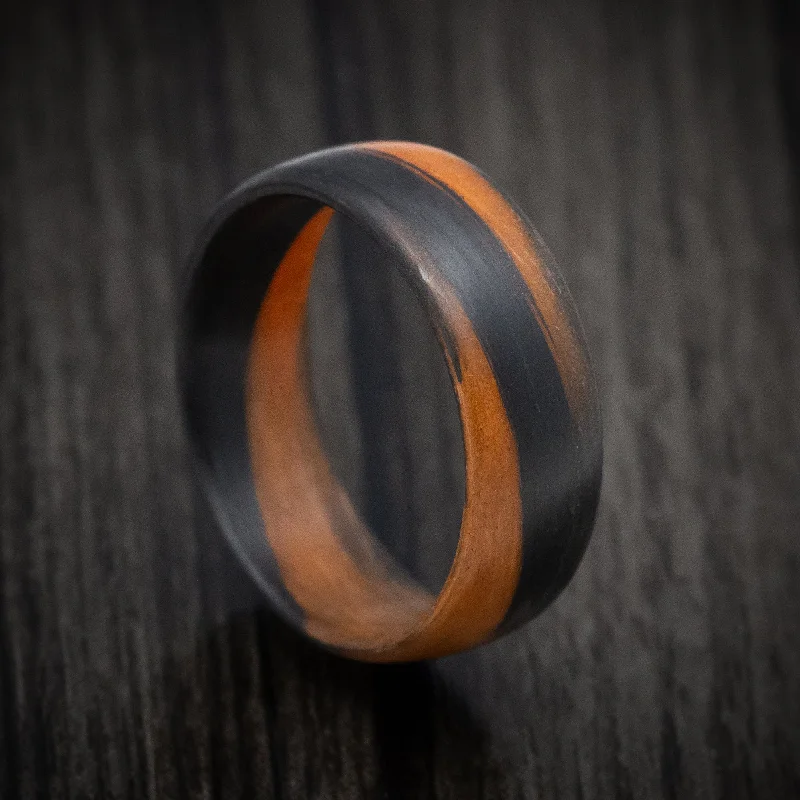 inscribed eternity ring-Carbon Fiber Men's Ring with Orange Glow Marbled Design